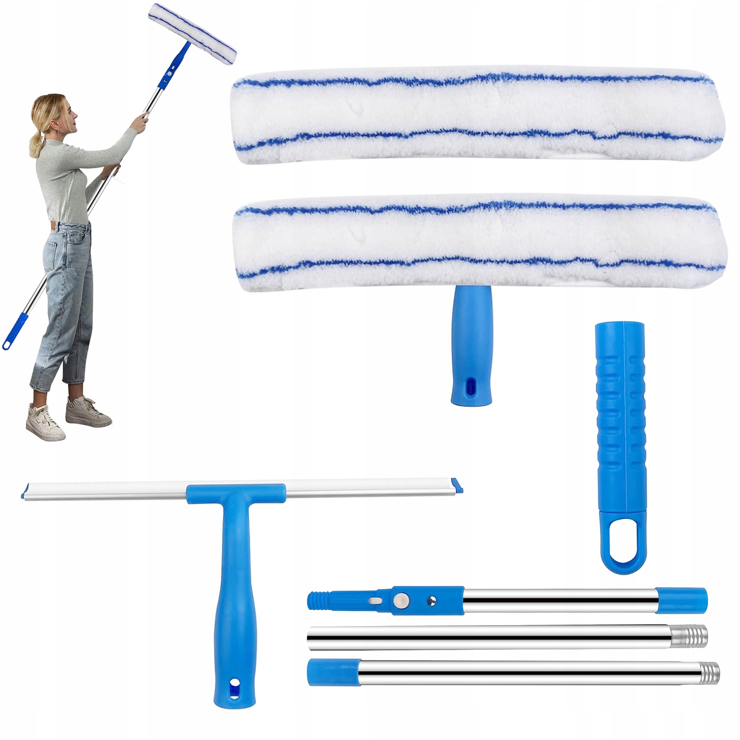 Levně Sada Na Mytí Oken Škrabka Kartáč Mikrovlákno 120 CM Rukojeť Utěrka