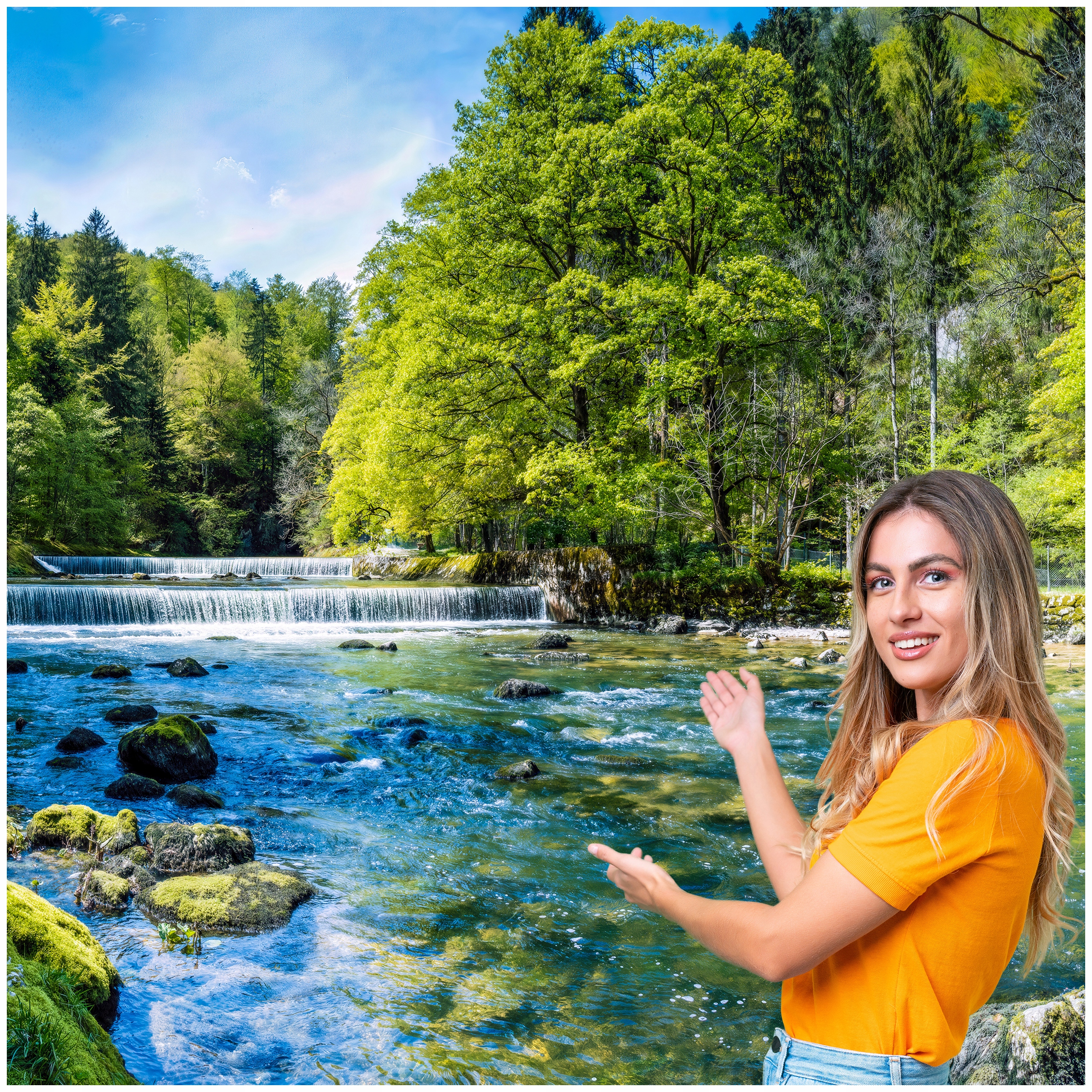 Fototapeta 3D Salon Spálňa Vodopád Les Príroda Krajina 588x260 WLNK02F