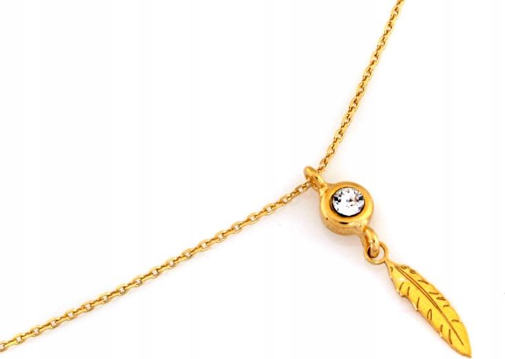 Dámský stříbrný pozlacený náhrdelník s visícím peřím ryzosti stříbra 925