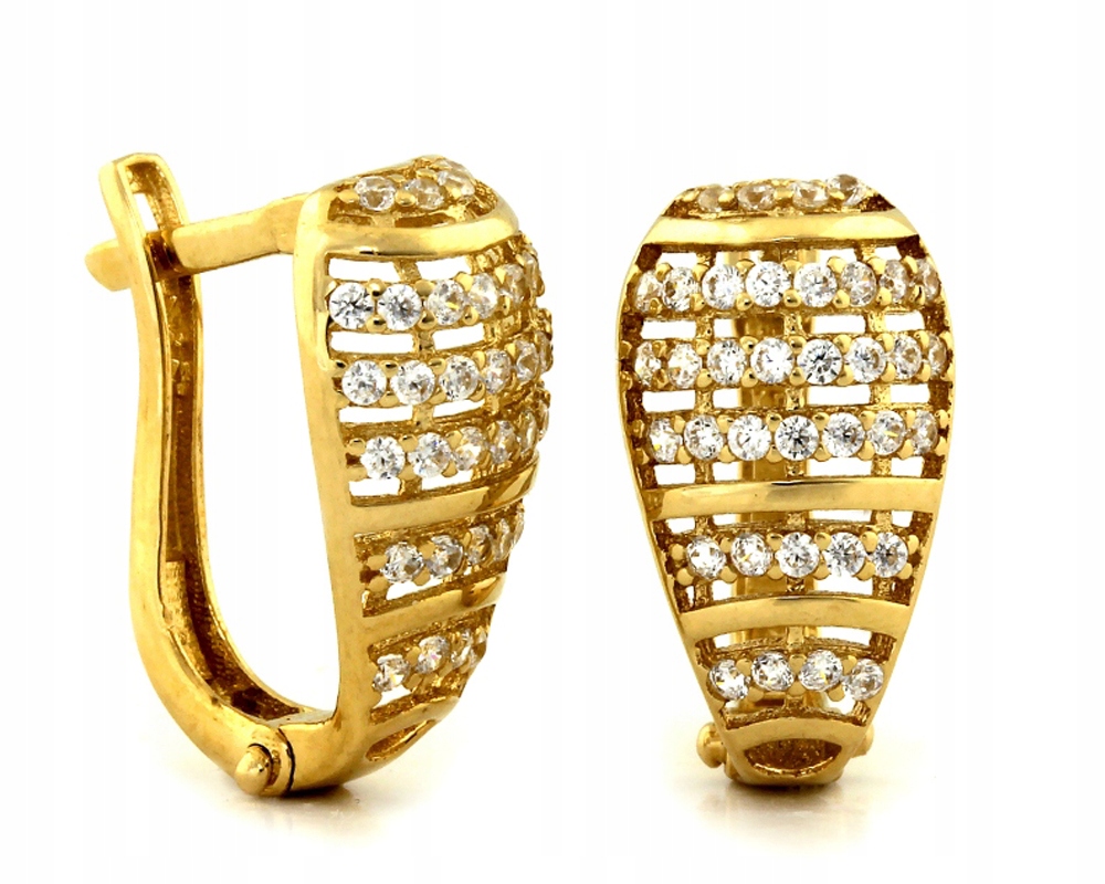 Zlaté náušnice ažur 585 Elegantní s zirkony 2,80 g, módní vzor pro ni