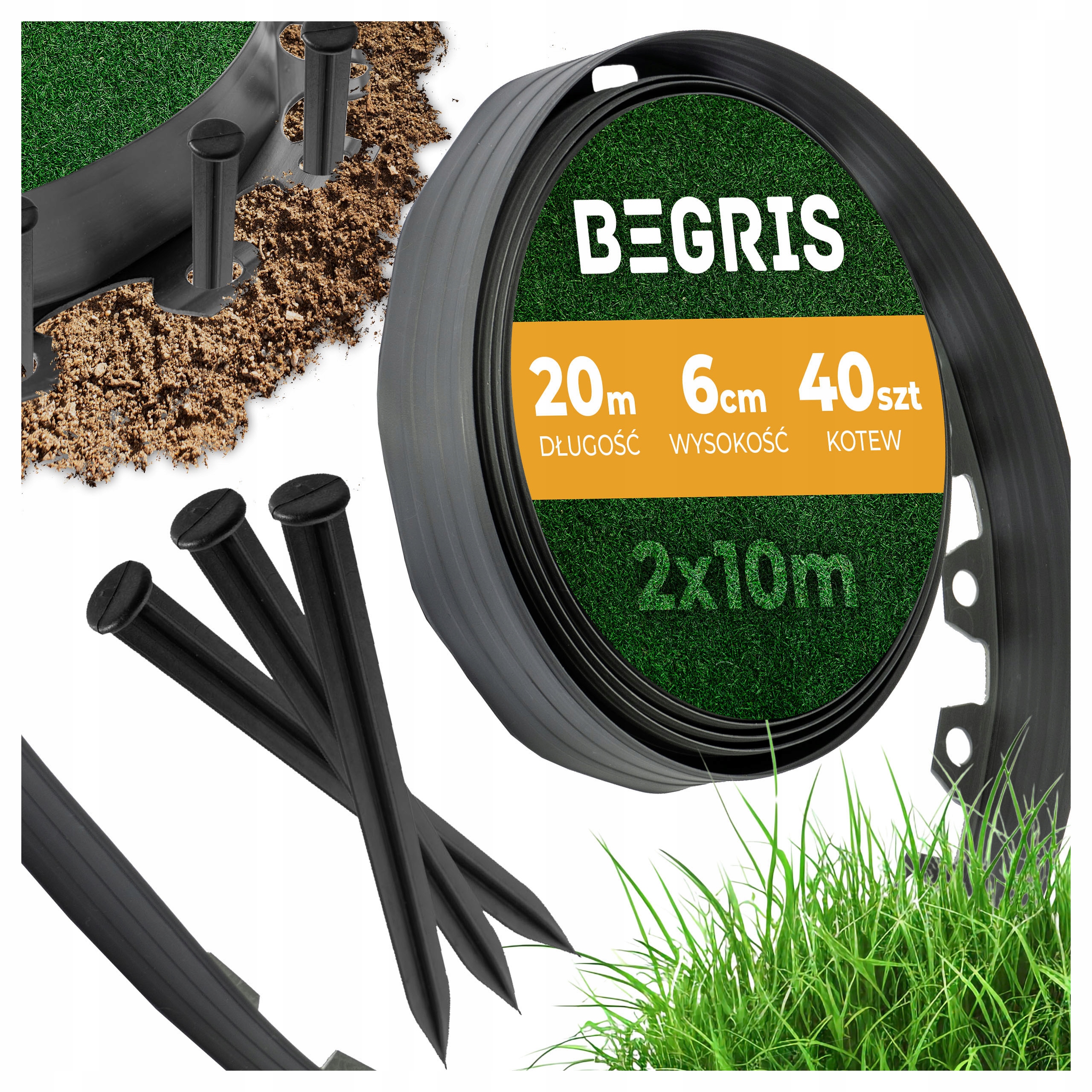 Obrzeże Ogrodowe Trawnikowe 20M 6CM Kotwy Czarne Obrzeża Elastyczne