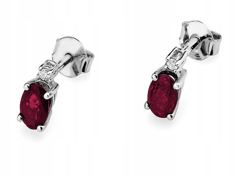 Zlaté náušnice 585 S Rubíny A Brilianty 1,50 g, elegantní vzor jako dárek