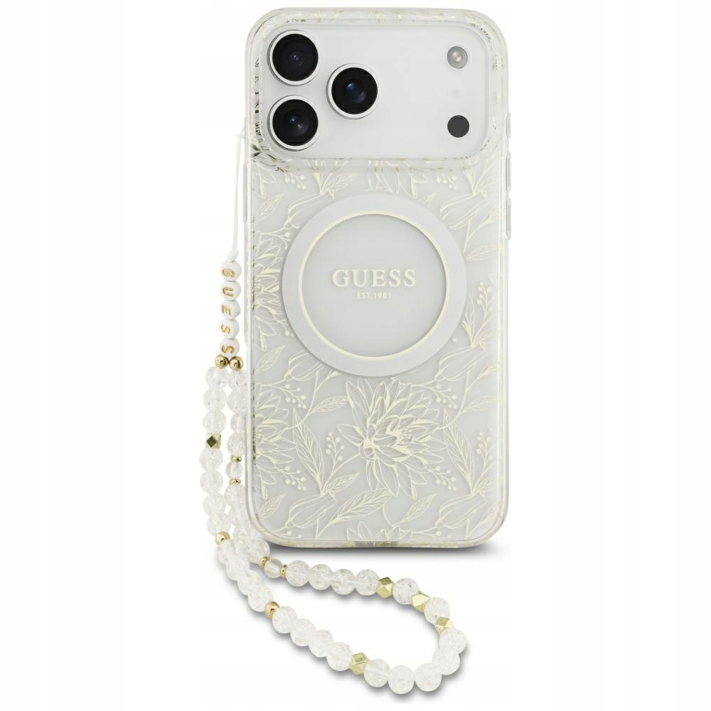 Pouzdro Pouzdro IML Guess Electro Pearl Strap MagSafe pro iPhone 17 Pro Max bílé