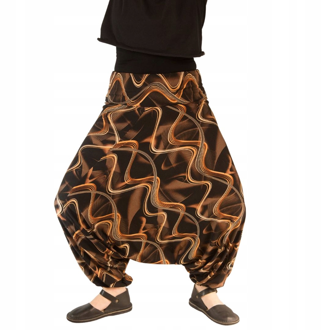 Alladynki haremki dzianina wiskoza brąz wzory boho Fason alladynki