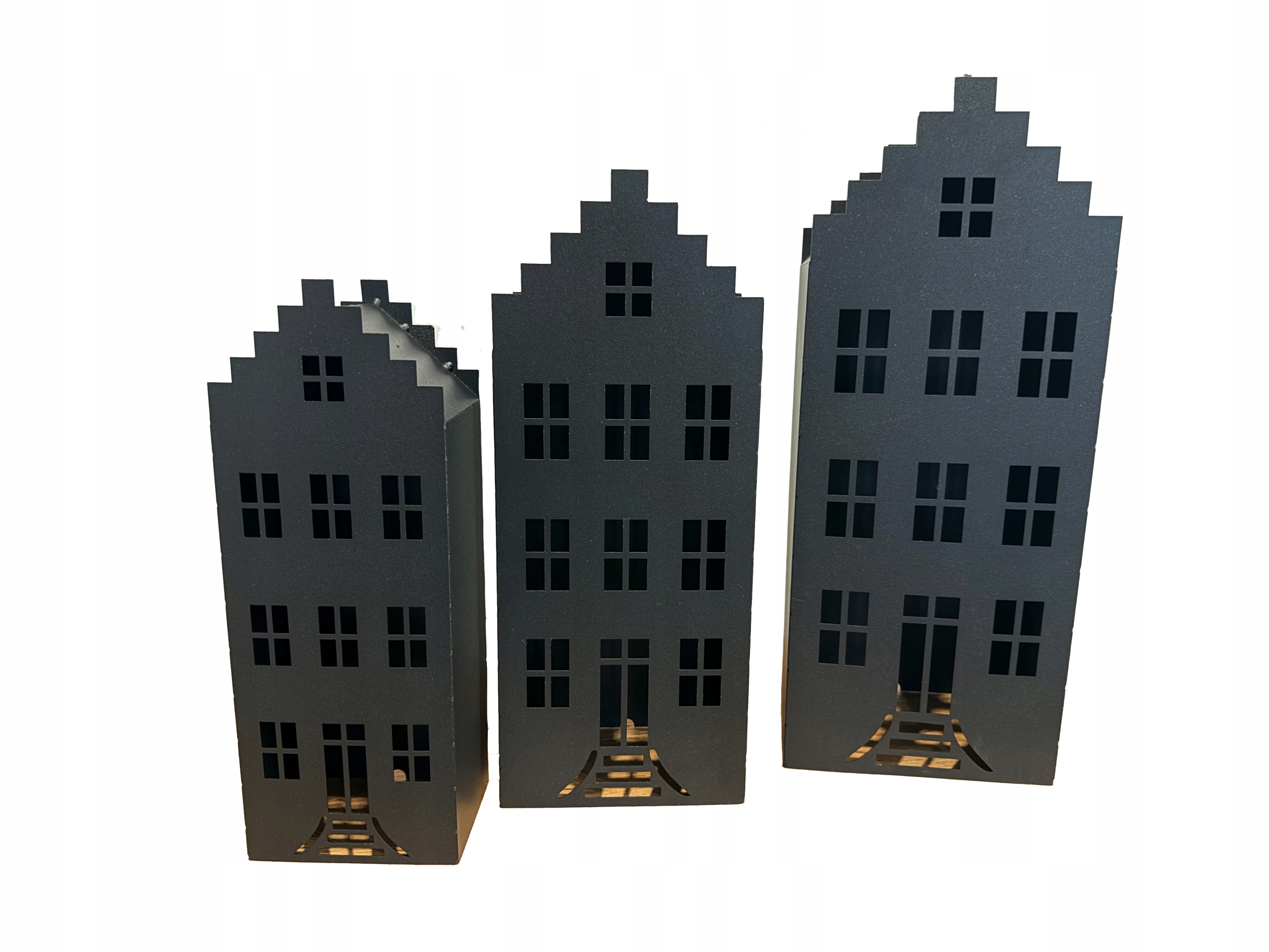 DOMEK LAMPION NA LED SWIECE LATARNIA ZESTAW 3 SZTUK CORTEN LATARENKA CZARNY