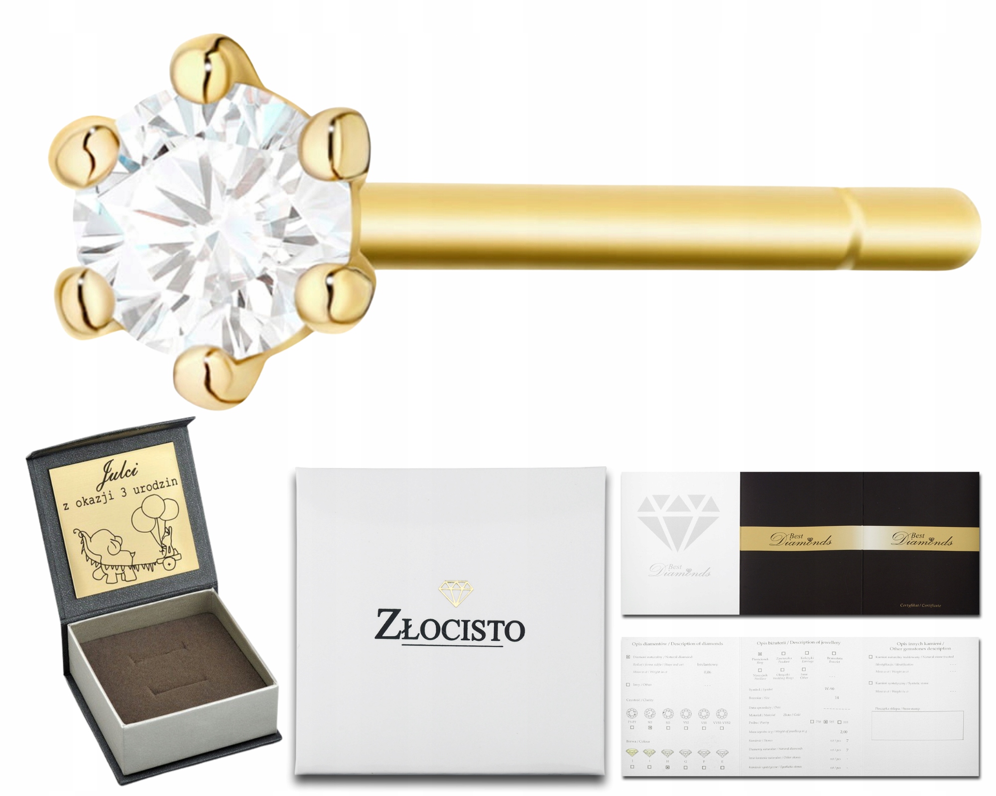 Zlatý Náušník 1 Ks S Diamantem Briliantem Helix Tyčinka Šroub Zlato 585