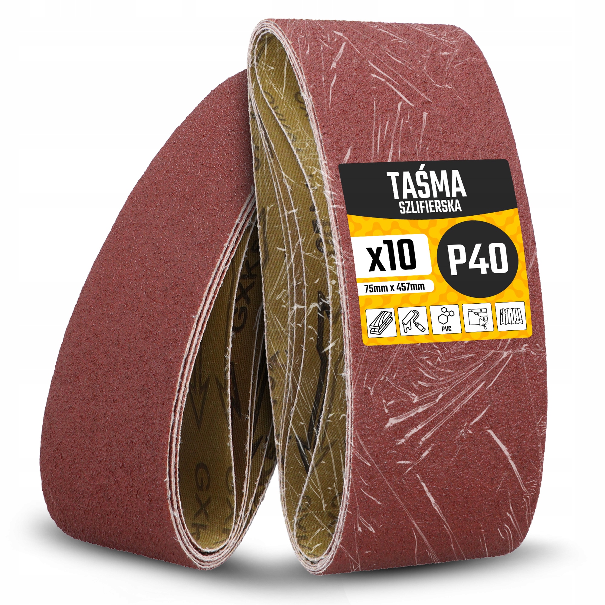 10x Papier Ścierny Pas Bezkońcowy 75x457 P40 Taśma Szlifierska Szlifierk Mt