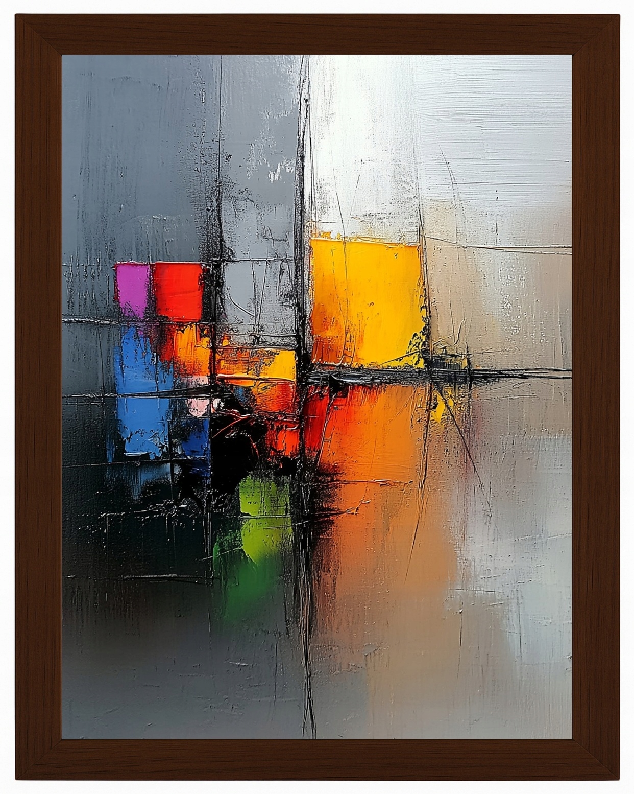 Plakát Rámeček Dřevo Abstrakce Barevné Čtverce Modern Art 3D 60x80