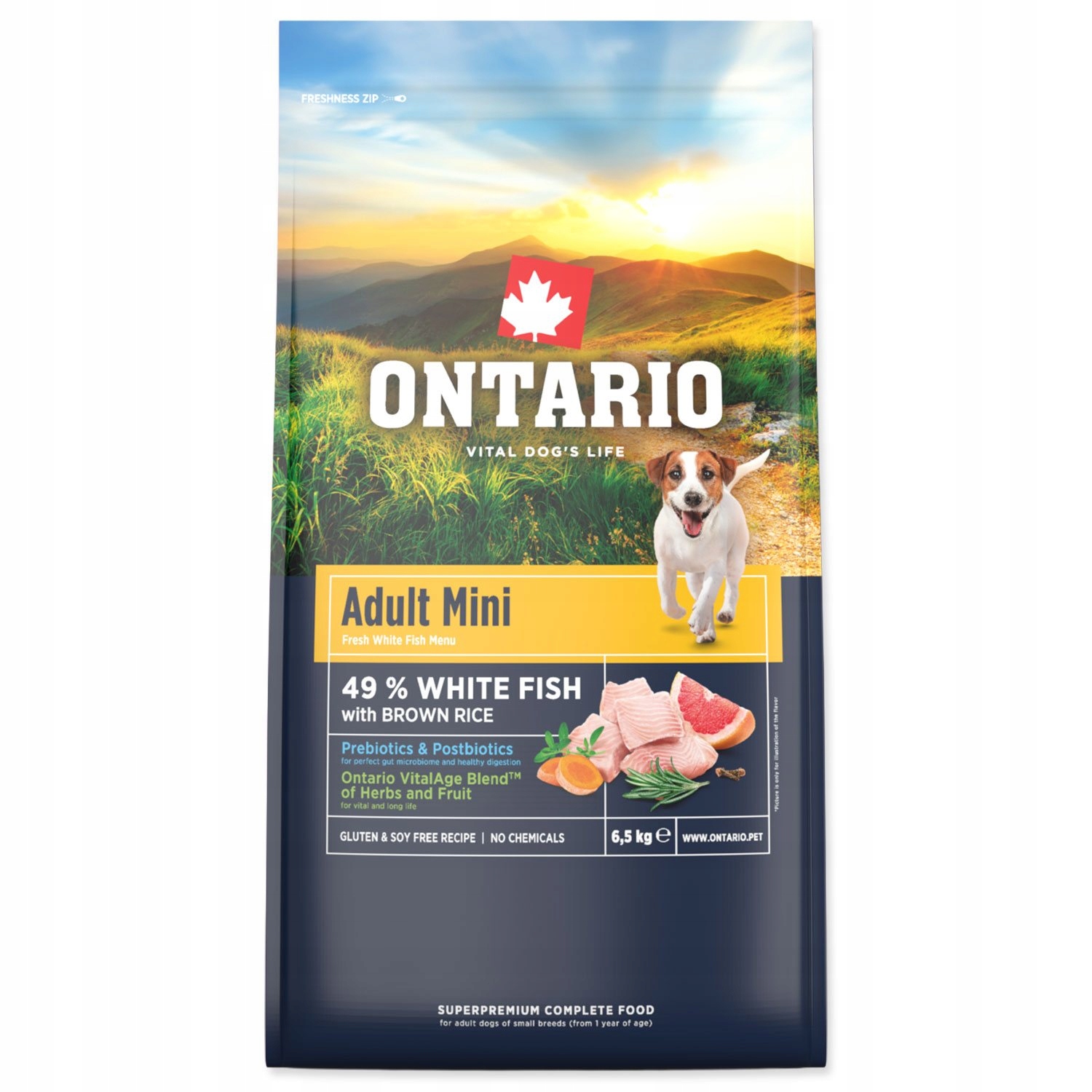 Krmivo Ontario Adult Mini Fish &amp; Brown Rice 6,5kg
