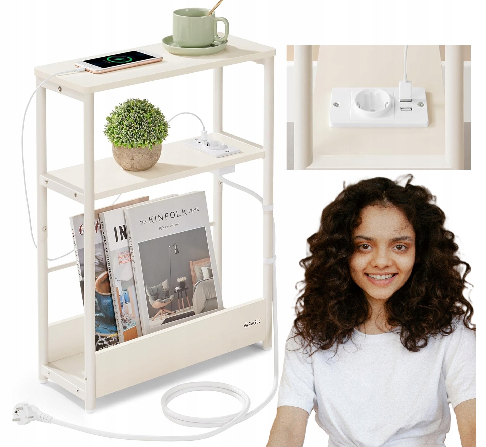 Úzka Skrinka Stolík Napájacia Lišta 1x Gnizado 2x Usb Industriálny Metal