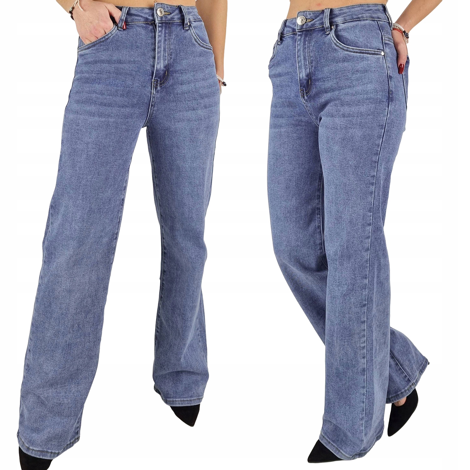 Dámské Džínové Kalhoty S Širokými Rovnými Nohavicemi Švédské Barvy Leg Blue 44