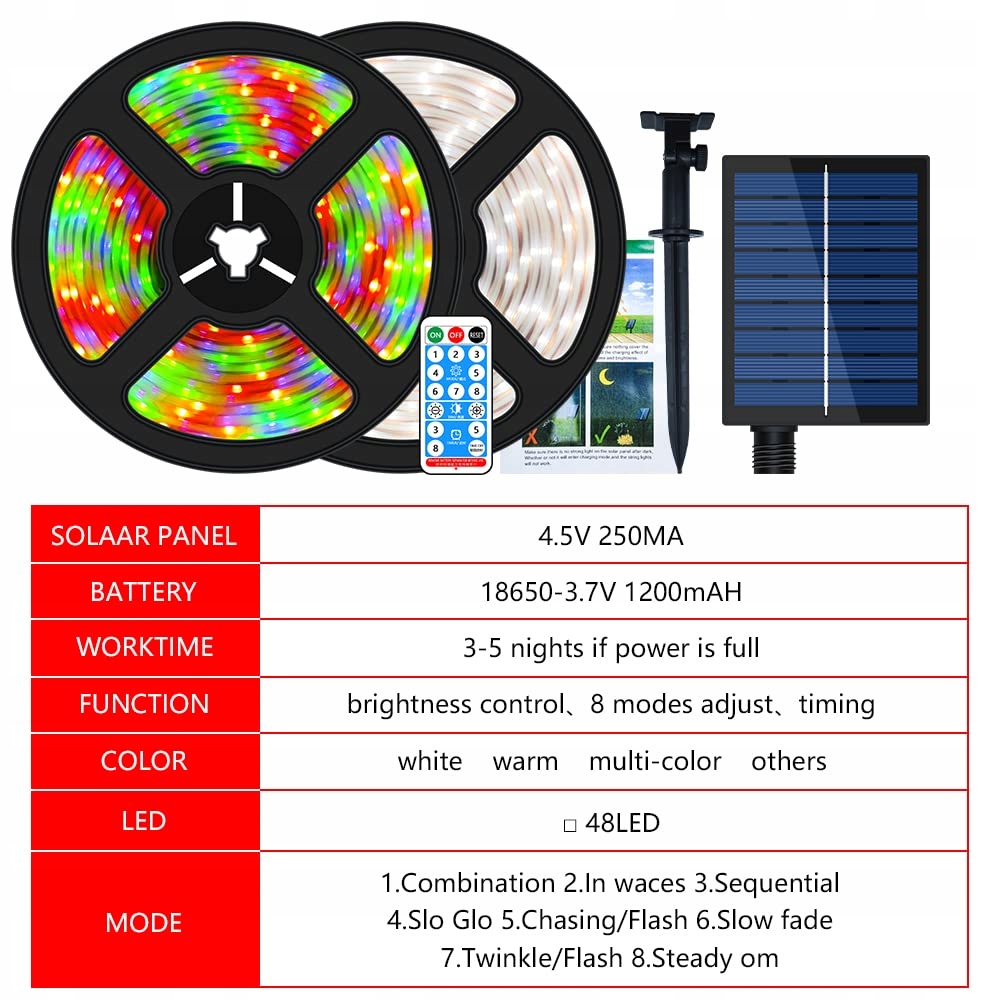 MIWATT 10M Solarne LED Paski Wielokolorowe 560 LED Pilot RF — miniatura 5