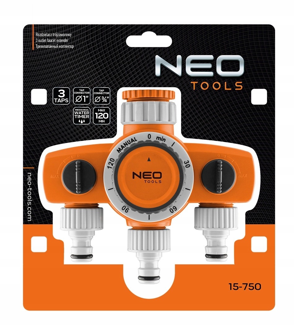 Tříventilový rozdělovač pro 2 výstupy s blokováním Neo