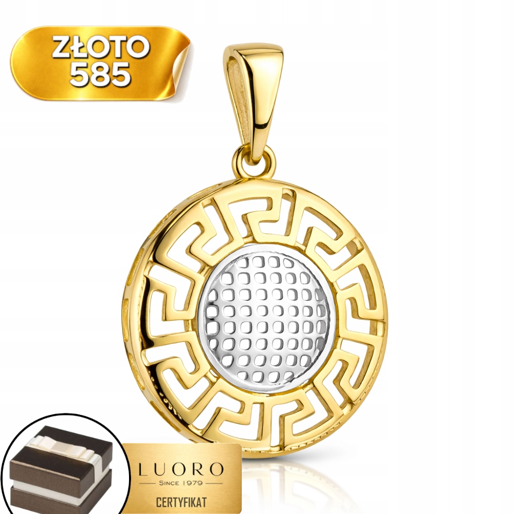 Zlatý Přívěsek 585 14K Kruh Dvoubarevný Řecký Vzor 21 MM Elegantní