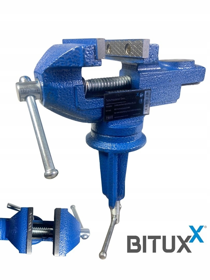 Imadło ślusarskie stołowe 70 mm obrotowe, mocowane na zacisk Bituxx