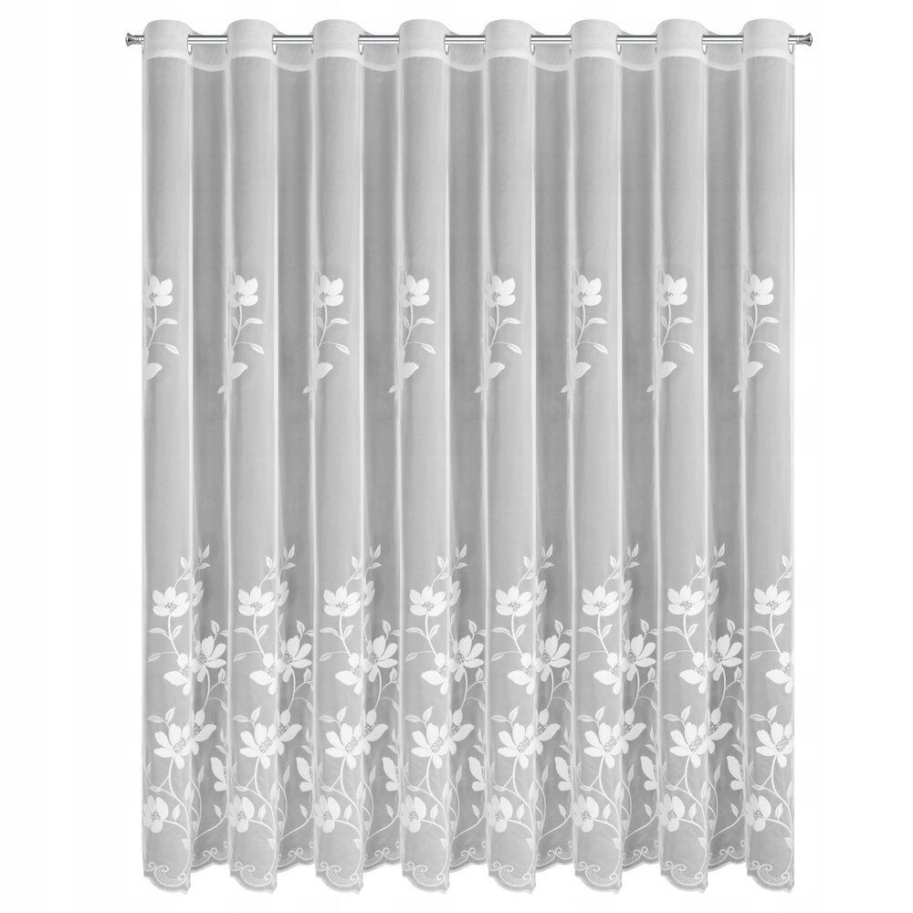 Hotová záclona na průchodkách Sandi 350x250 Eurofirany bílá květinová výšivka