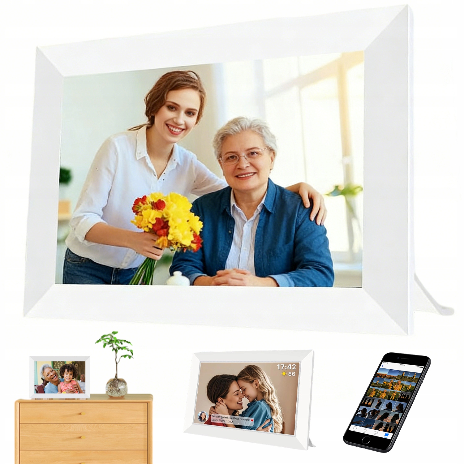 Rámeček Digitální Frameo Wifi App 10.1" 32GB – Hd Bílý Vysoká Kvalita Obrazu