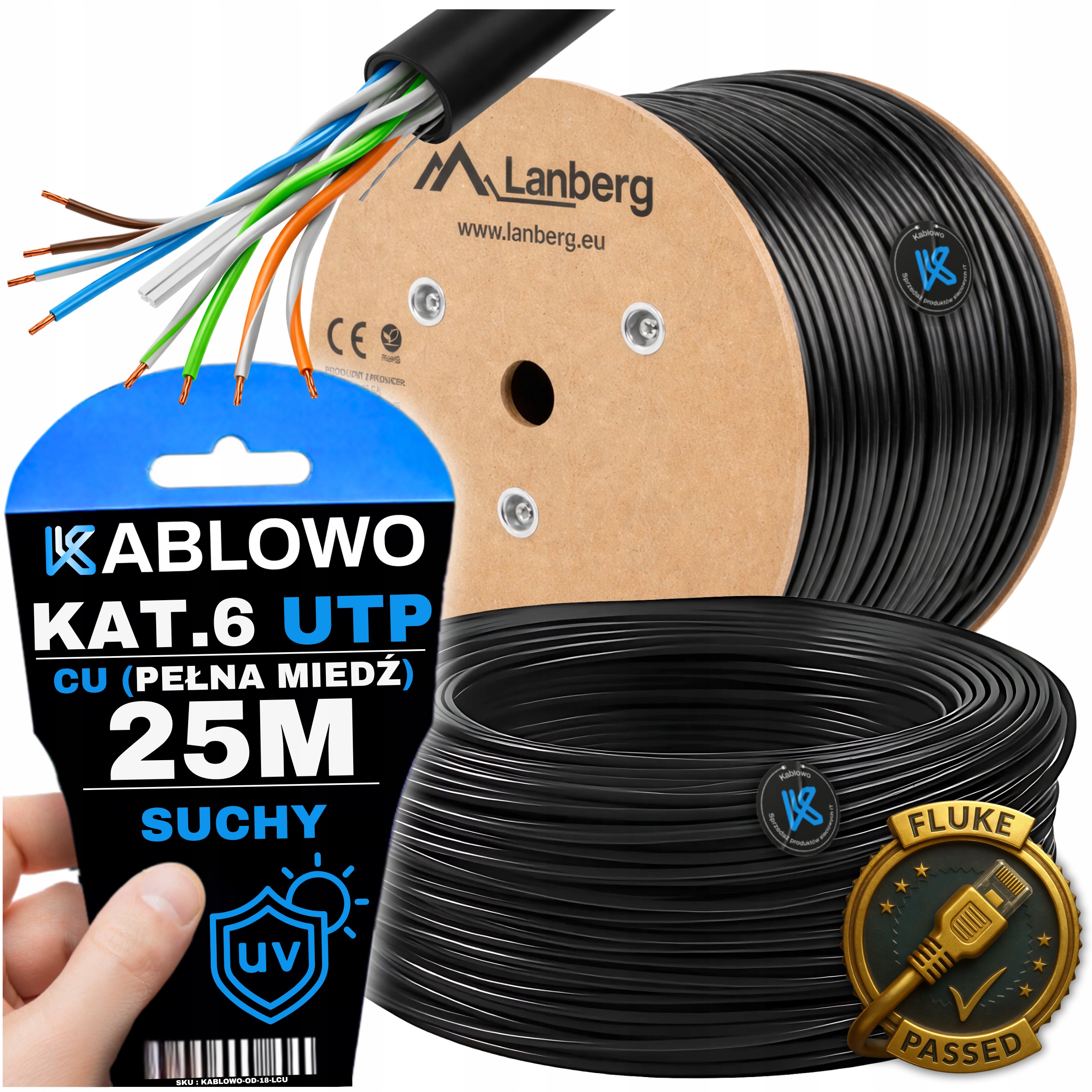 Kabel Sieciowy Zewnętrzny Skrętka CAT.6 KAT.6 25M Cctv Poe 100% Cu Miedź