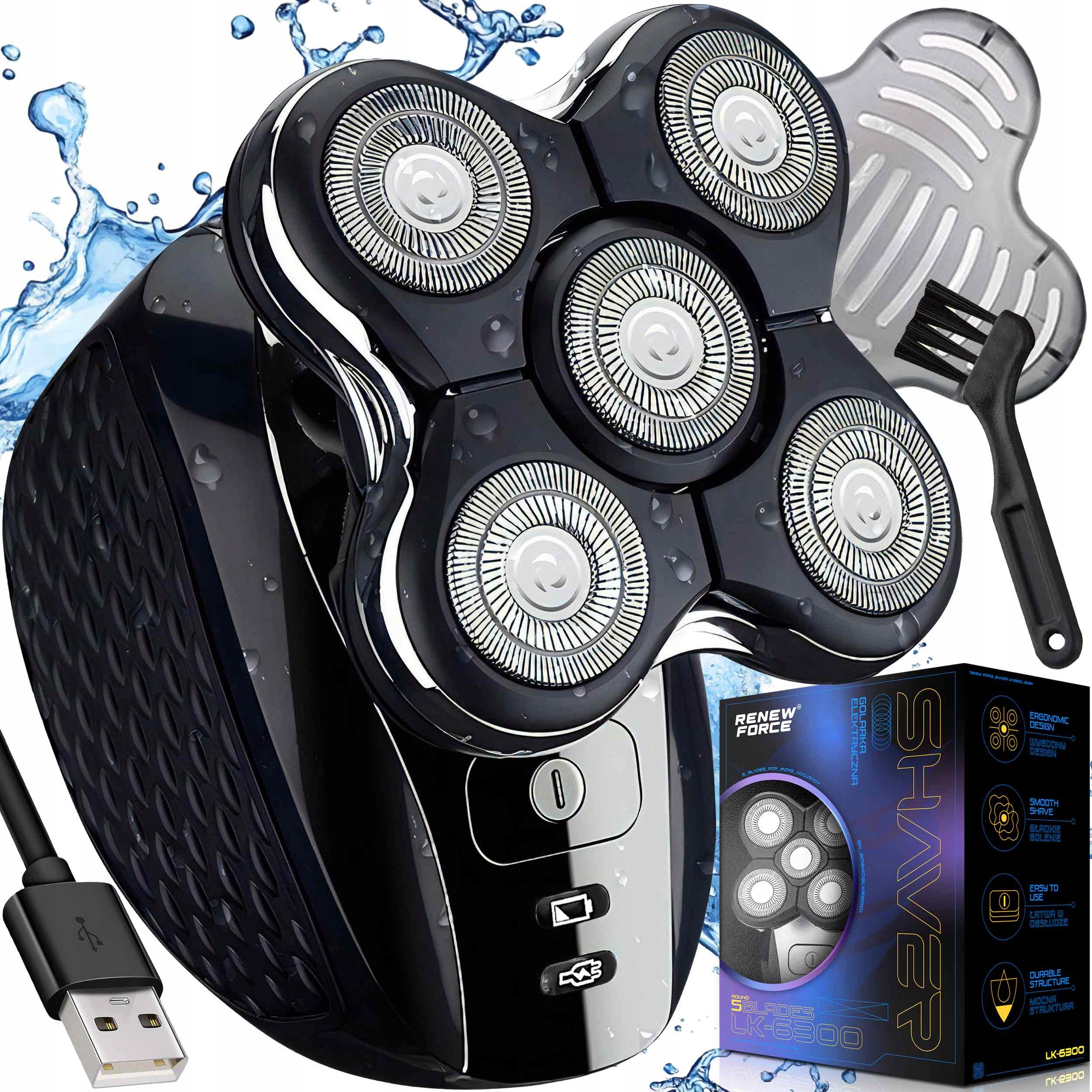 Golarka głowicowa Męska Maszynka do Golenia Brody Włosów Głowy 5 ostrzy