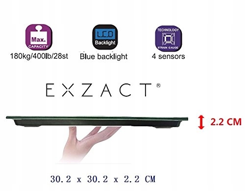 EXZACT Cyfrowa Waga Łazienkowa Elektroniczna 180kg LCD Biała — miniatura 4