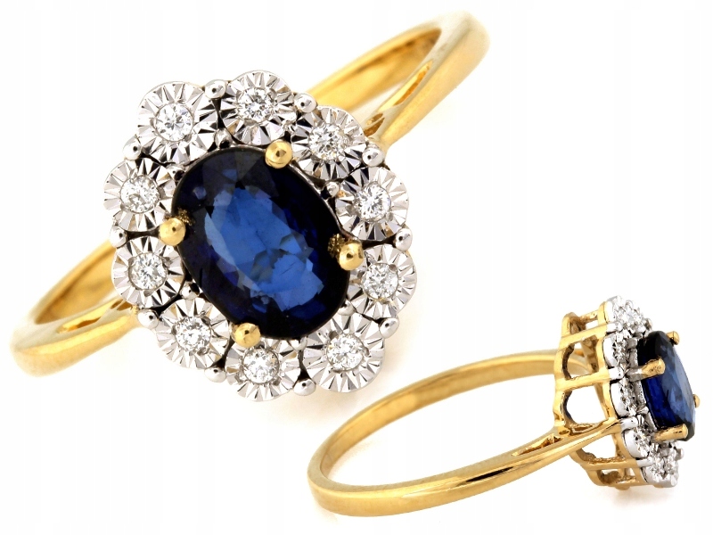 Zlatý prstýnek ve vzoru markýzy 585 14kt s safírem a brilianty R18 2.77g