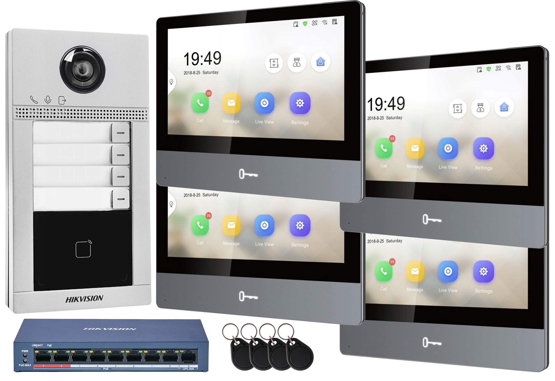 Videovrátnik WiFi Hikvision 4-rodinný monitor 7" Ips Kamera Deň/Noc