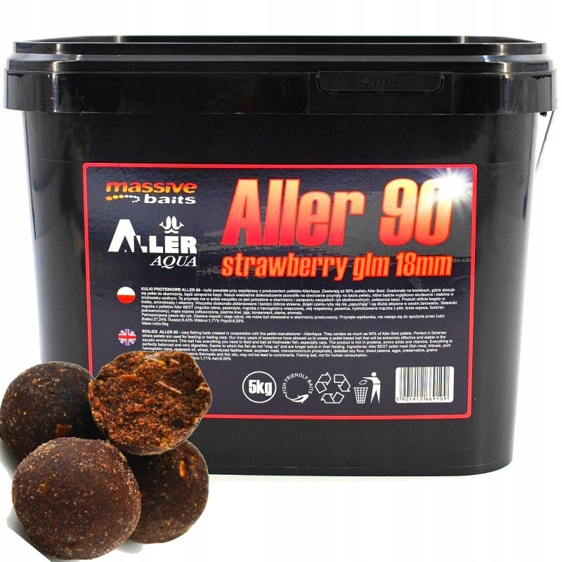 Kulki Zanętowe Massive Baits Boilies Aller90 Strawberry Glm 18mm 5kg Wiadro