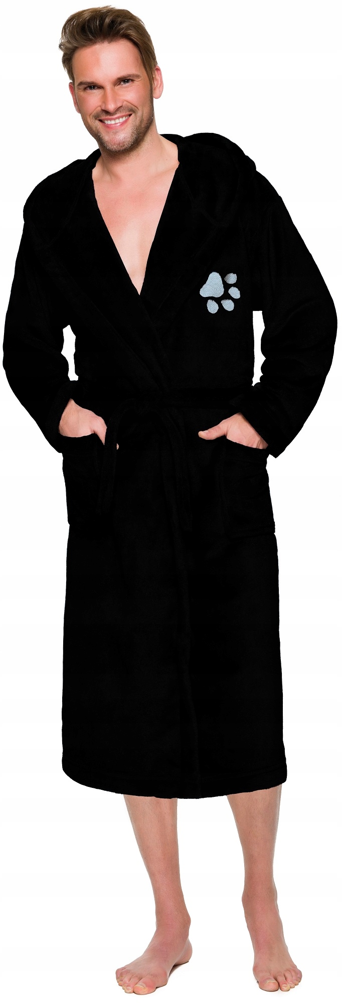 ŁAPKA CIEPŁY DŁUGI SZLAFROK MĘSKI Z KAPTUREM XXL Rozmiar XXL