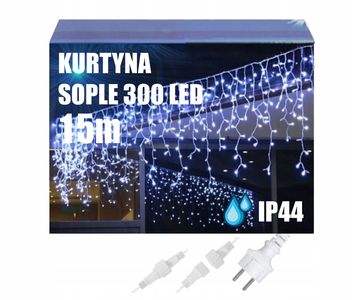 SOPLE 300LED LAMPKI ZEWNĘTRZNE IP44 FLASH KURTYNA GIRLANDA ŚWIETLNA 15M