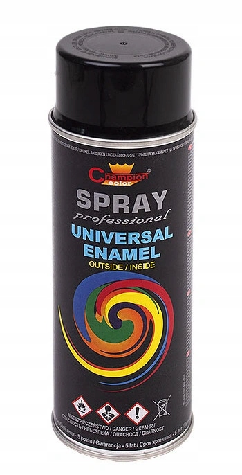 SPRAY SPREJ CZARNY POŁYSK RAL9017 CHAMPION SZYBKOSCHNĄCY FARBA EMALIA 400ML