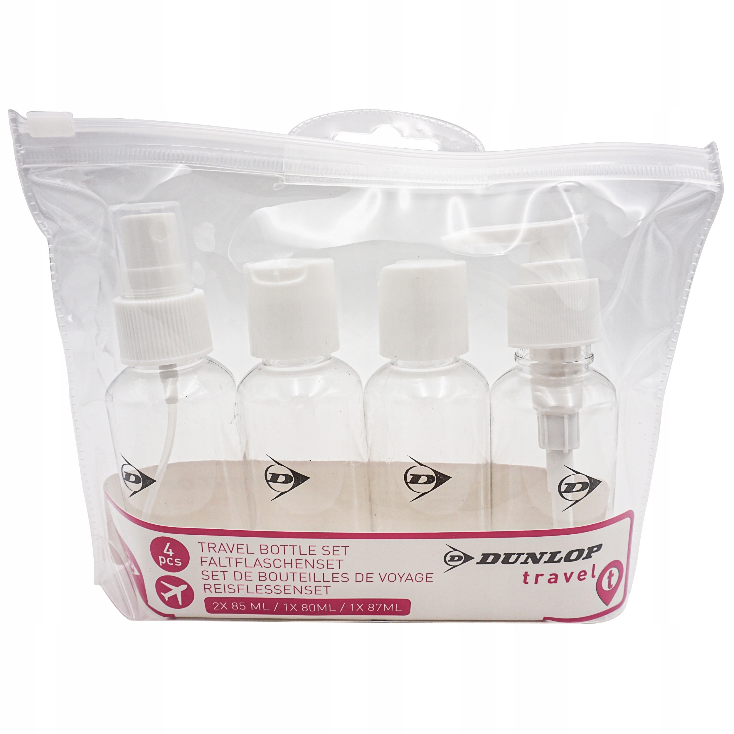ZESTAW PODRÓŻNY LOTNICZY NA KOSMETYKI 4poj. DUNLOP Model 12WE