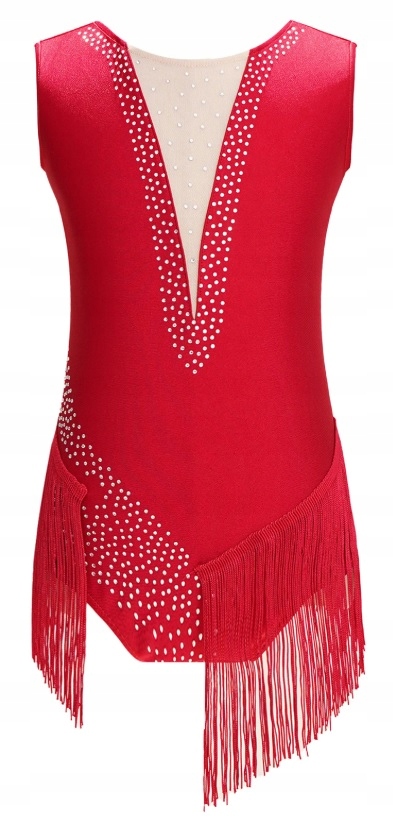 Body Tunika Šaty Balet Trikot Kostým Gymnastika Třásně Červená 164/170