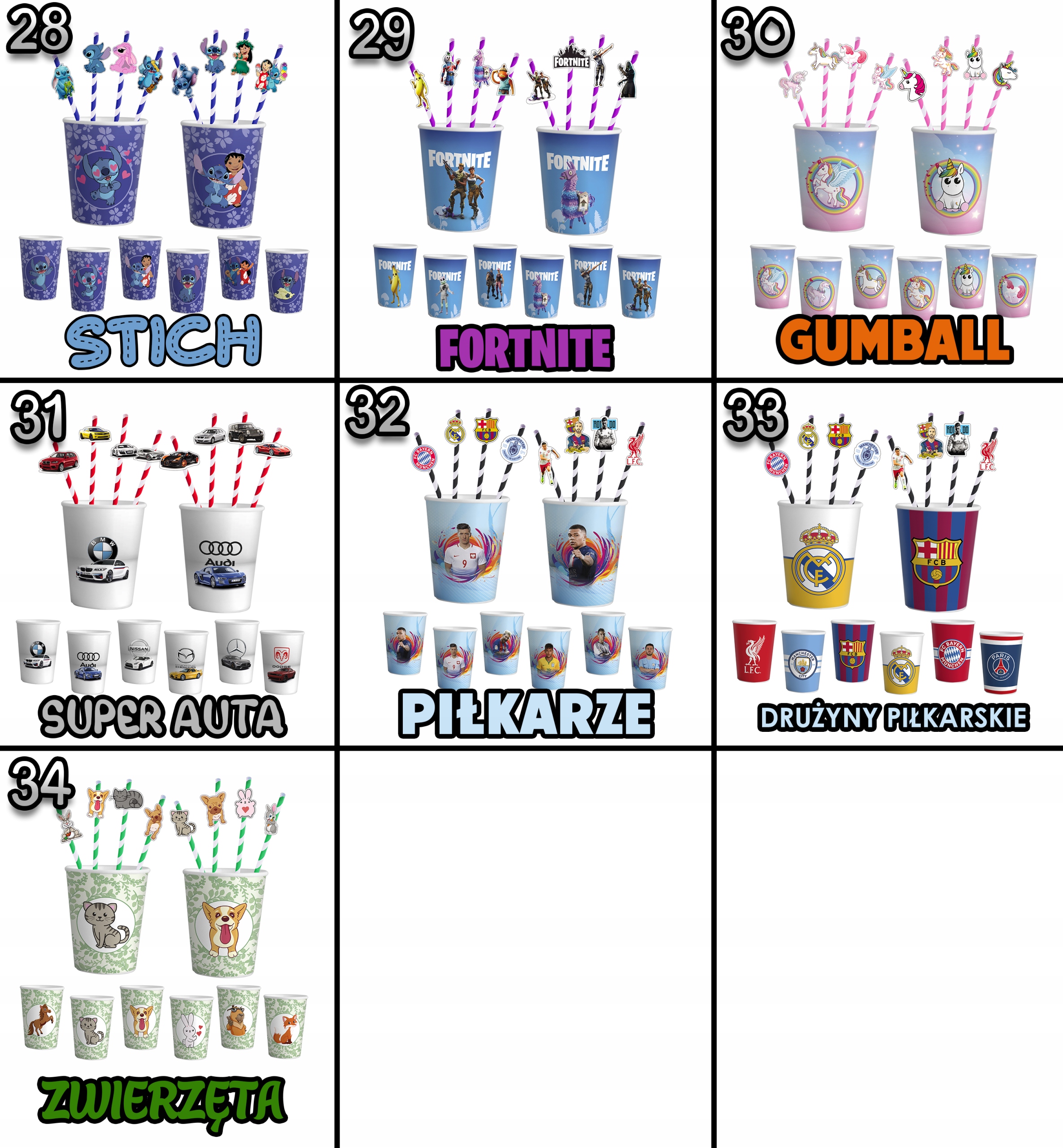 ZESTAW KUBKI + SŁOMKI URODZINOWE - STICH STICZ BAJKA PRZYJĘCIE Typ produktu jednorazowy