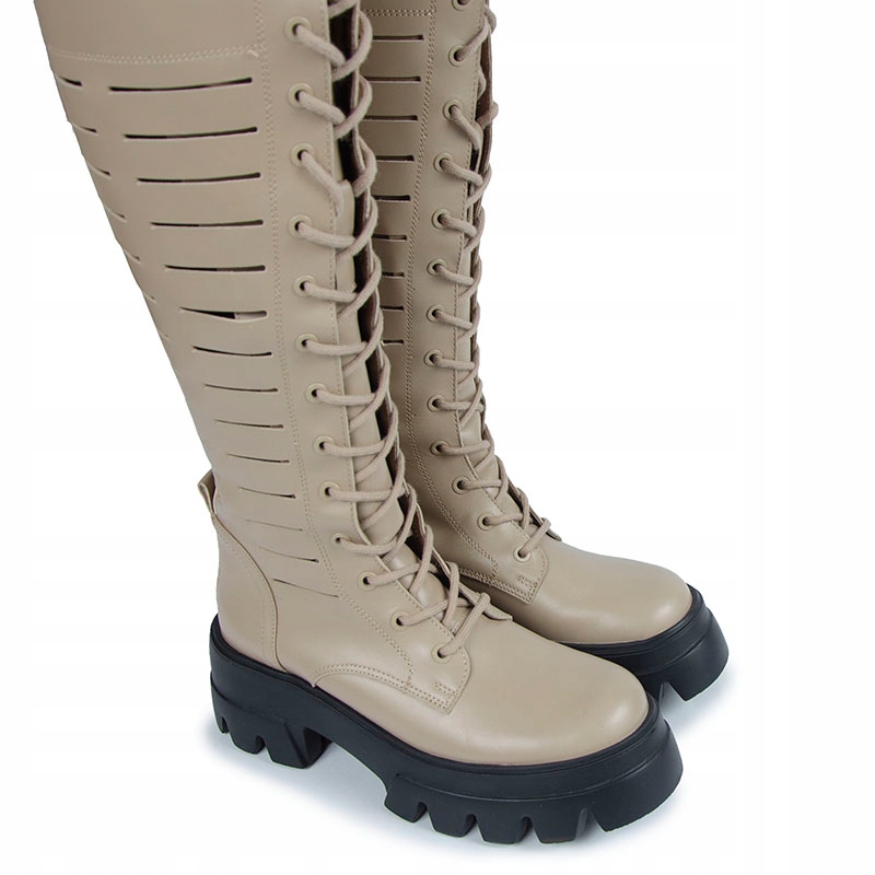 CARINII B8105 KOZAKI BOTKI AŻUROWE SKÓRA BEŻOWE 39 Rozmiar 39