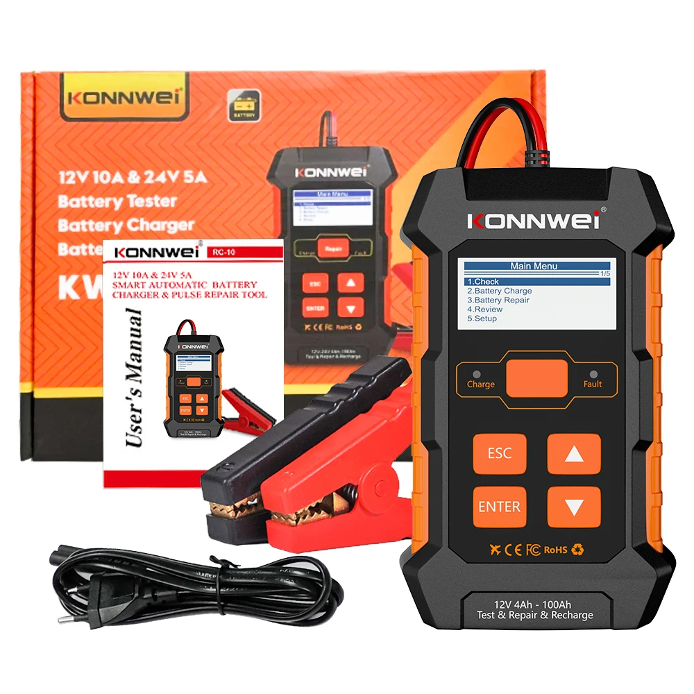 Prostownik Ładowarka Tester akumulatorów samochodowych Konnwei KW520 12/24V
