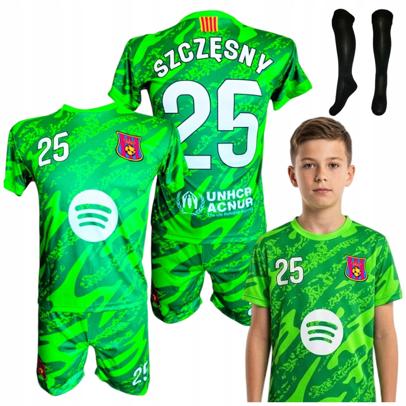 Strój Piłkarski Szczęsny Dla Dzieci Chłopca Koszulka Spodenki Getry 116 cm