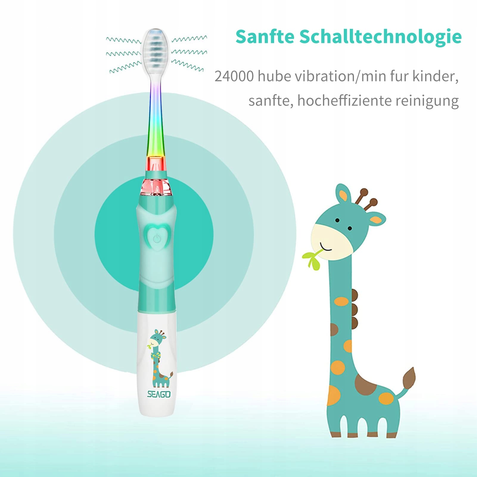 SEAGO Szczoteczka Elektryczna Dla Dzieci 3-12 Lat Z Kolorowym Światłem — miniatura 5