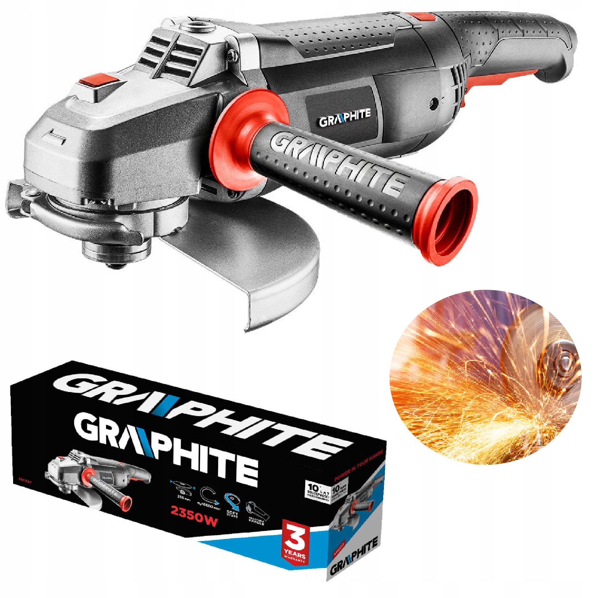 Úhlová bruska 2350W síťová 230V ergonomická Silná 6500 otáček/min.