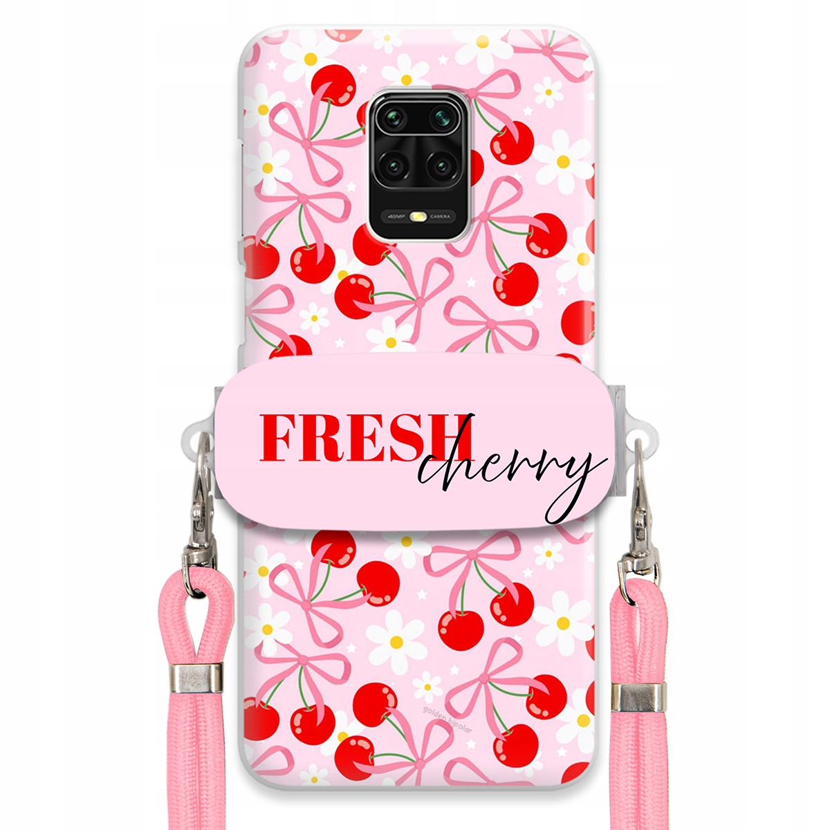 Puzdro pre Xiaomi Redmi Note 9s Case Držiak šnúrok Ružový Fresh Cherry Kokardy