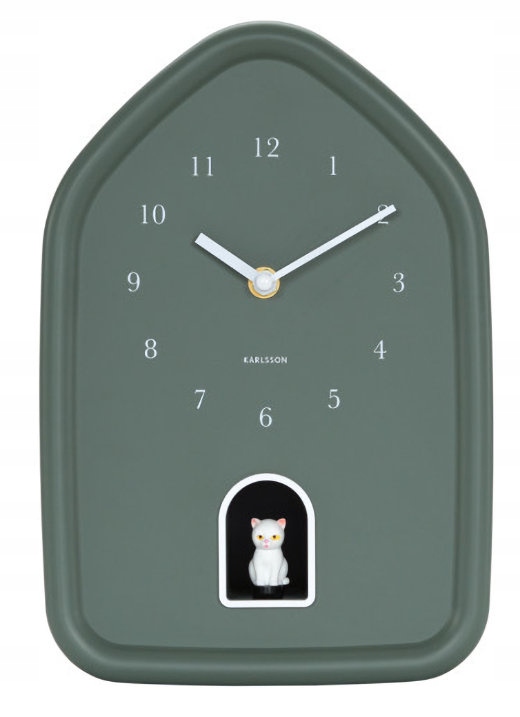 Zelené Stolní Nástěnné Hodiny Karlsson KA6100GR Mňoukající Kočka 20x29 cm