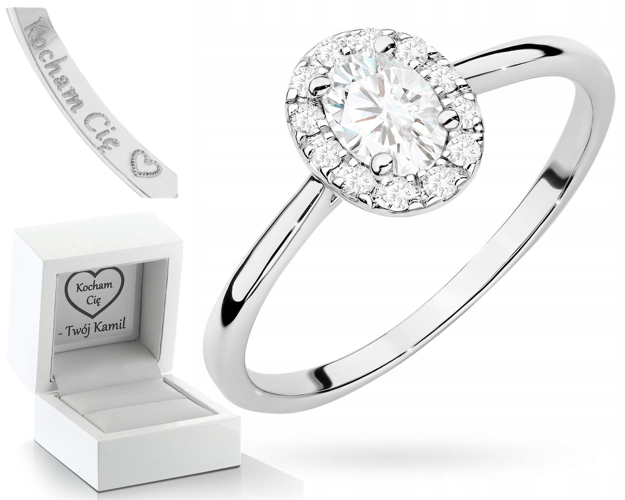 Bílé Zlato Zlatý Prstýnek Prsten S Diamanty Gravírování Dárek 585