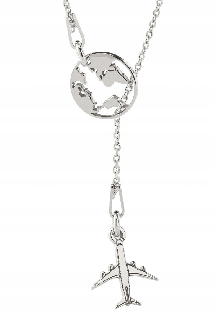 Naszyjnik Srebro 925 Kula Ziemska Samolot Platynowy Giorre
