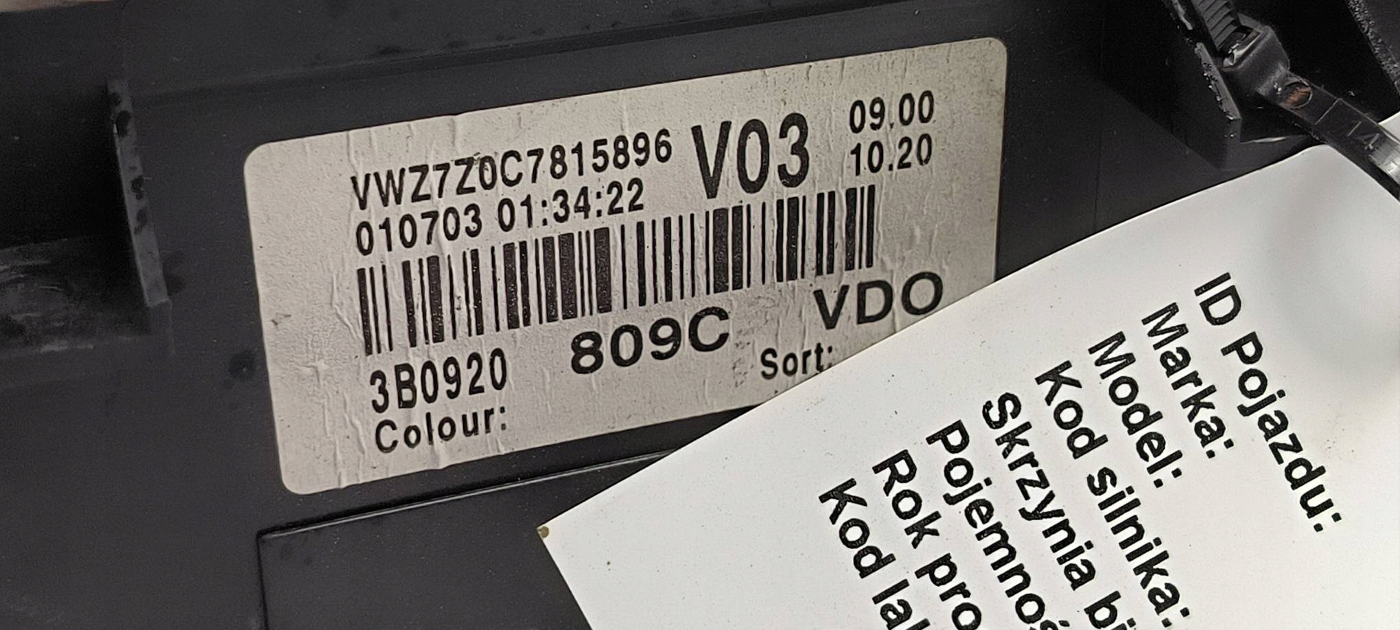 dials clock EU 3B0920809C VOLKSWAGEN PASSAT B5 LIFT