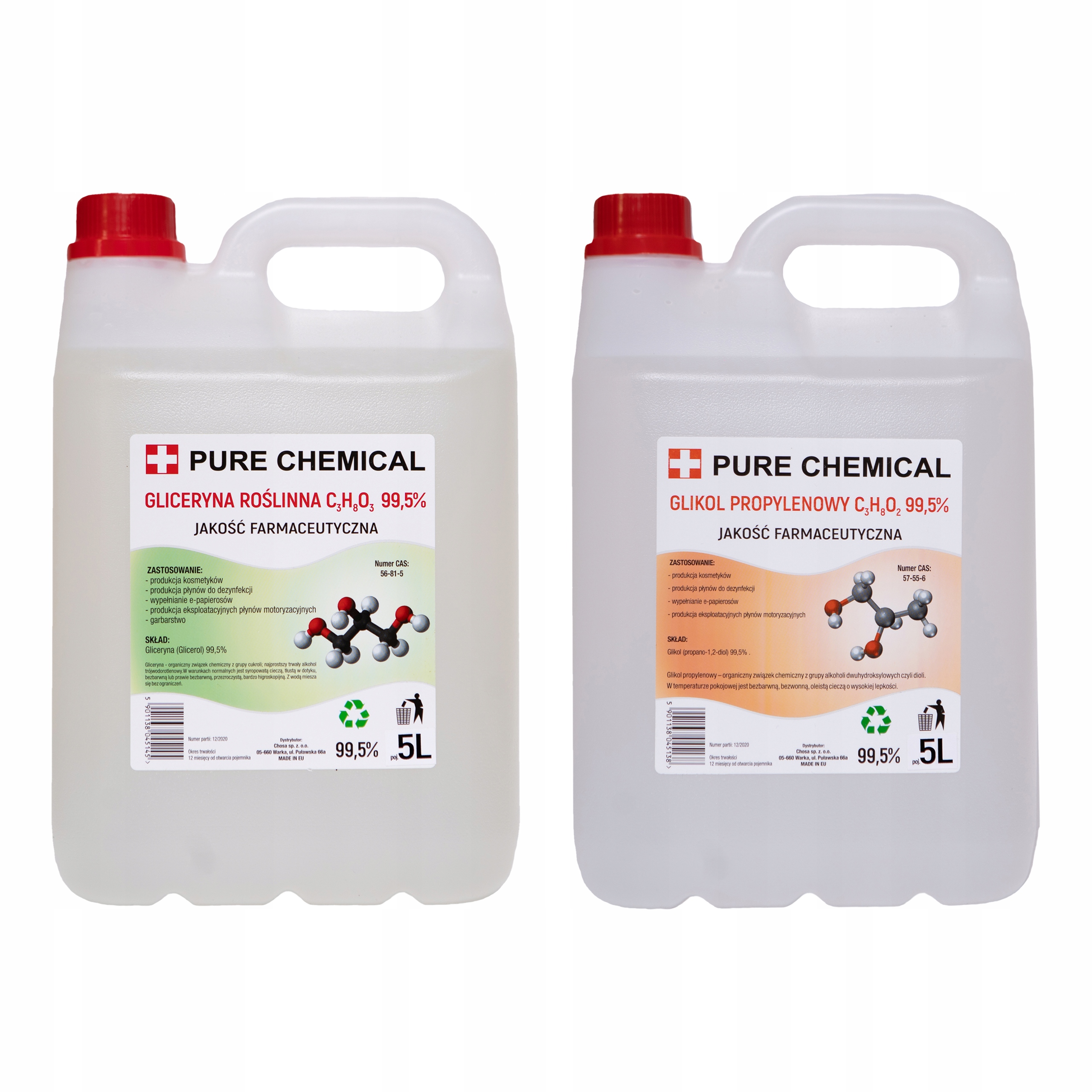 Glikol propylenowy 5L Gliceryna roślinna 5L Glikol I GLICERYNA=10l ~12kg