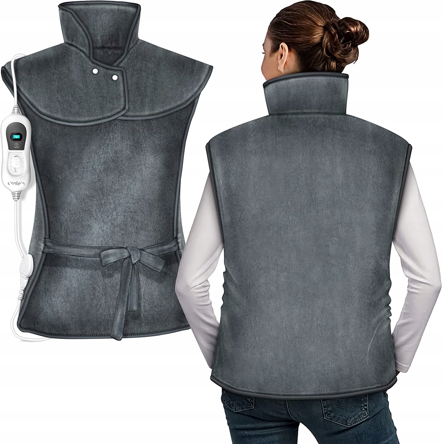 Kamizelka grzewcza, poduszka rozgrzewająca plecy ramiona kark 60x85cm Szara