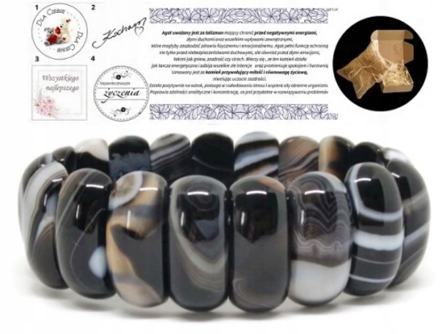 Náramek přírodní kámen přírodní kameny vintage Černý Achát Pruhy
