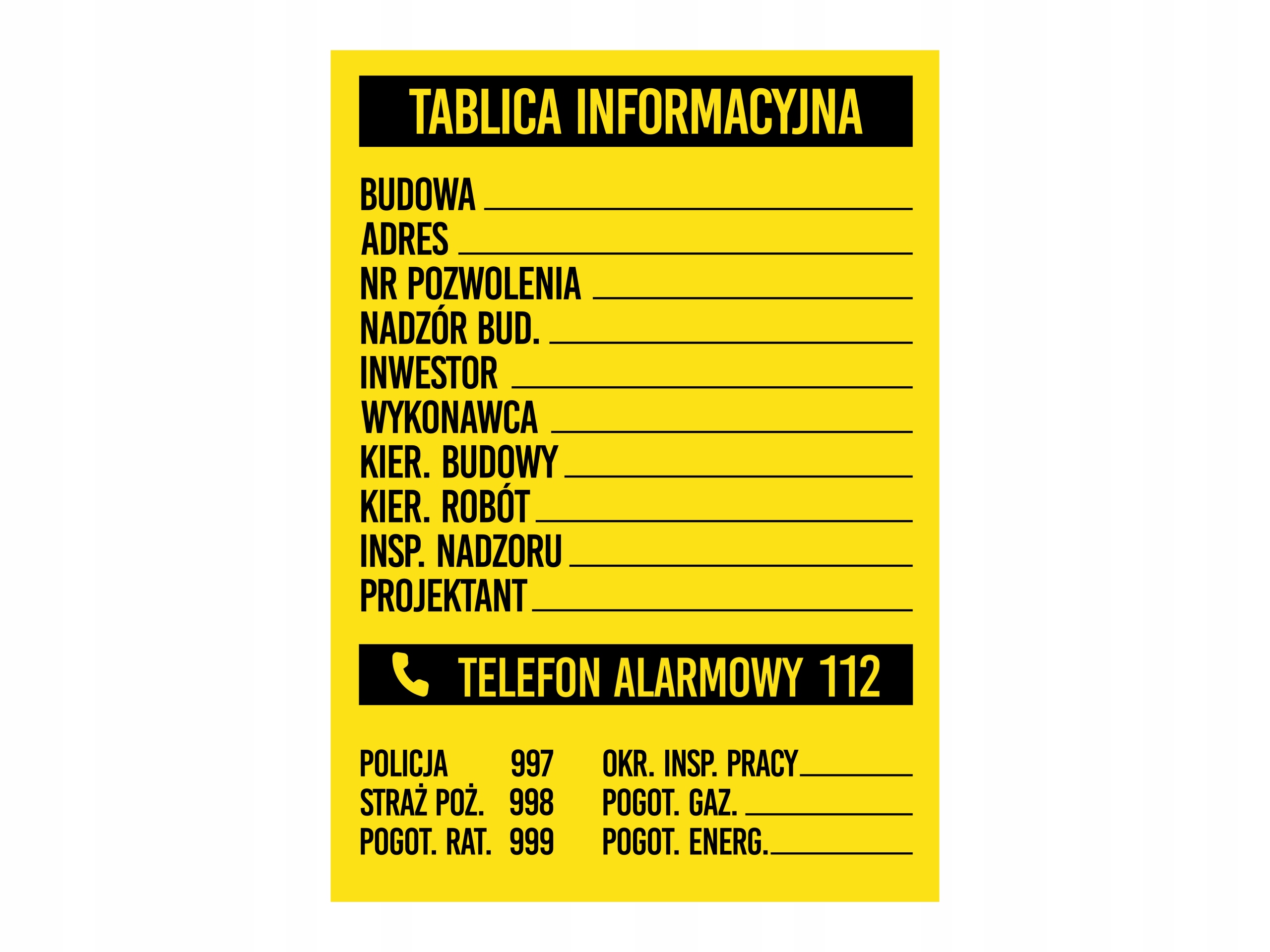 Budowlana Tablica Informacyjna Bhp 50x70cm Pcv