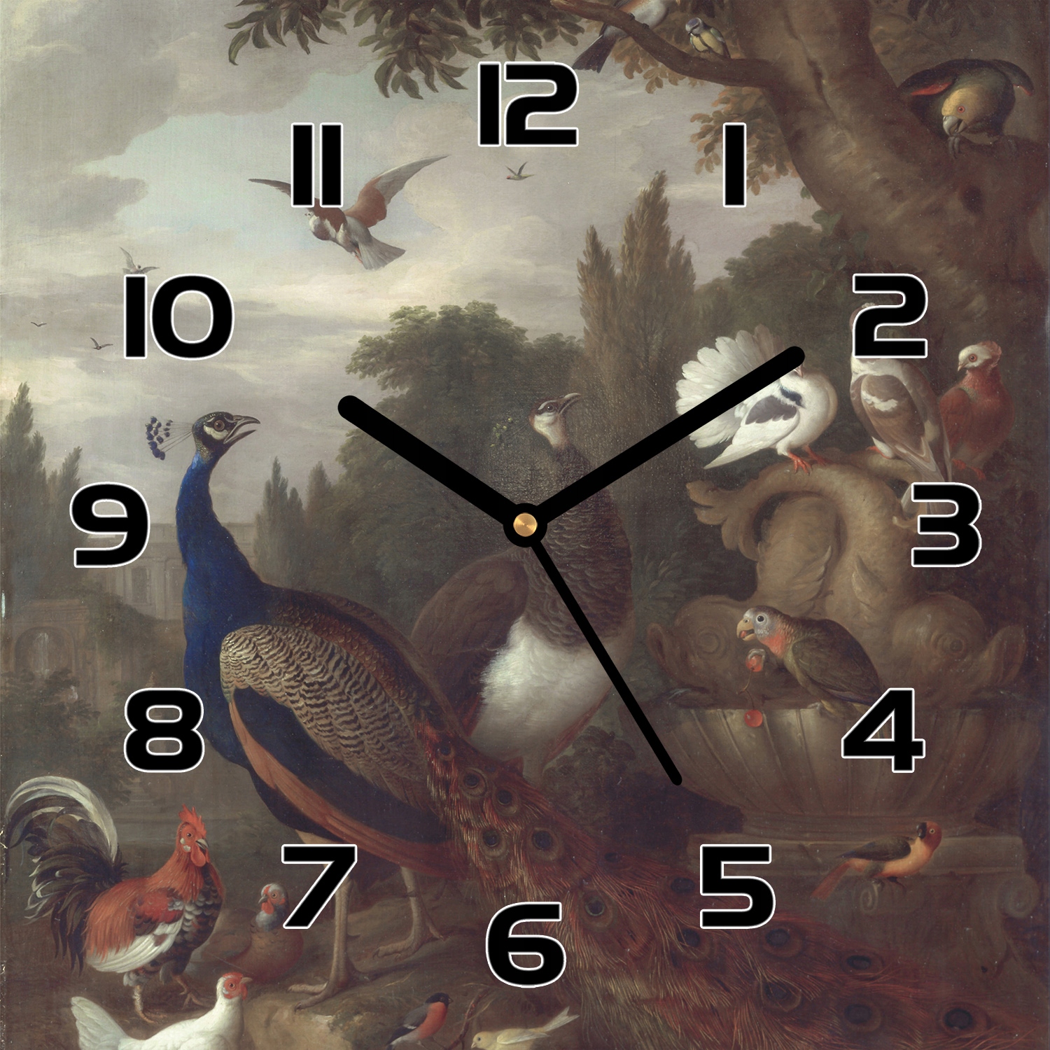 

Cichy zegar szklany na ścianę Wiejskie ptaki 30x30