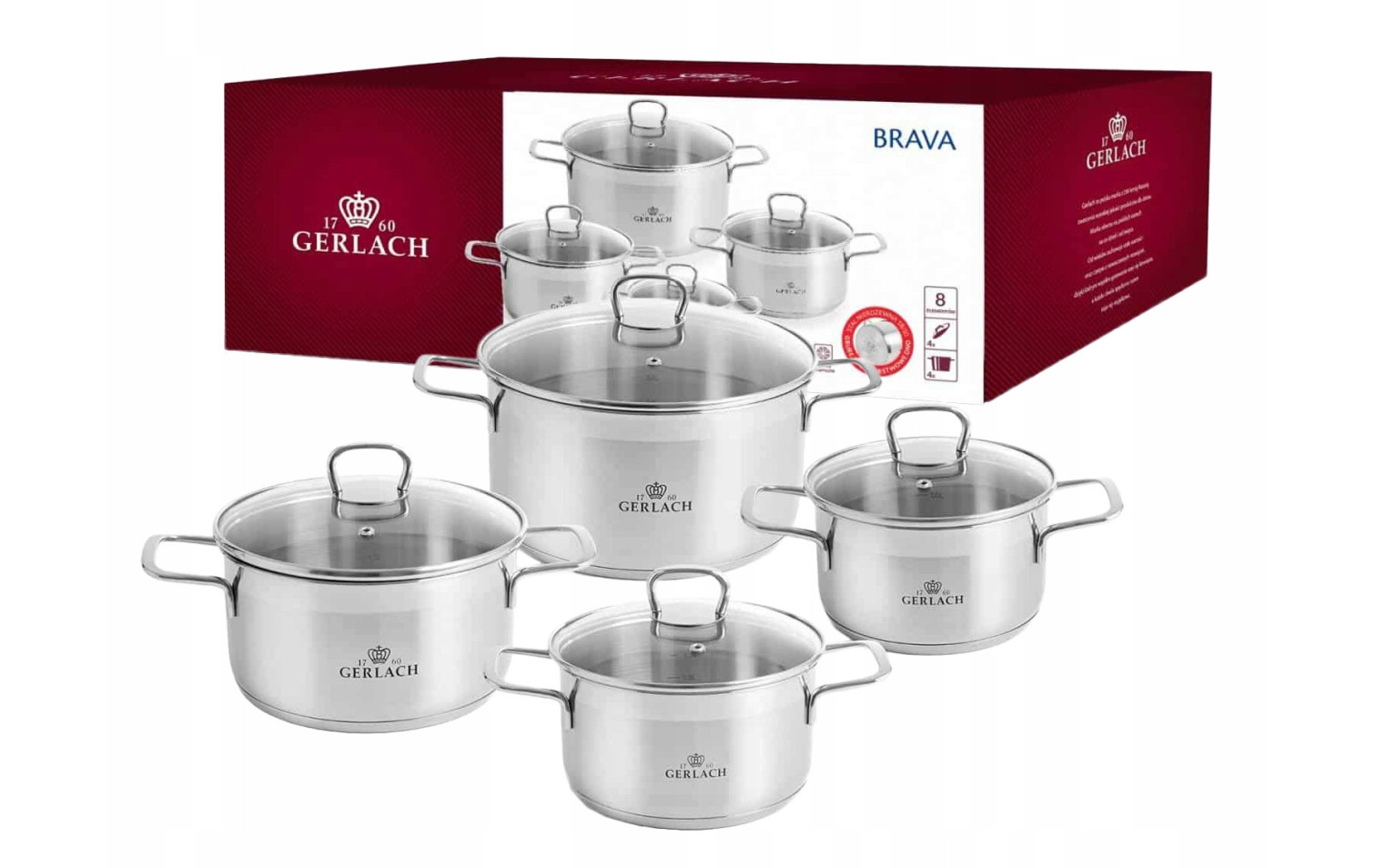 Gerlach zestaw komplet garnków Brava indukcja 8el.