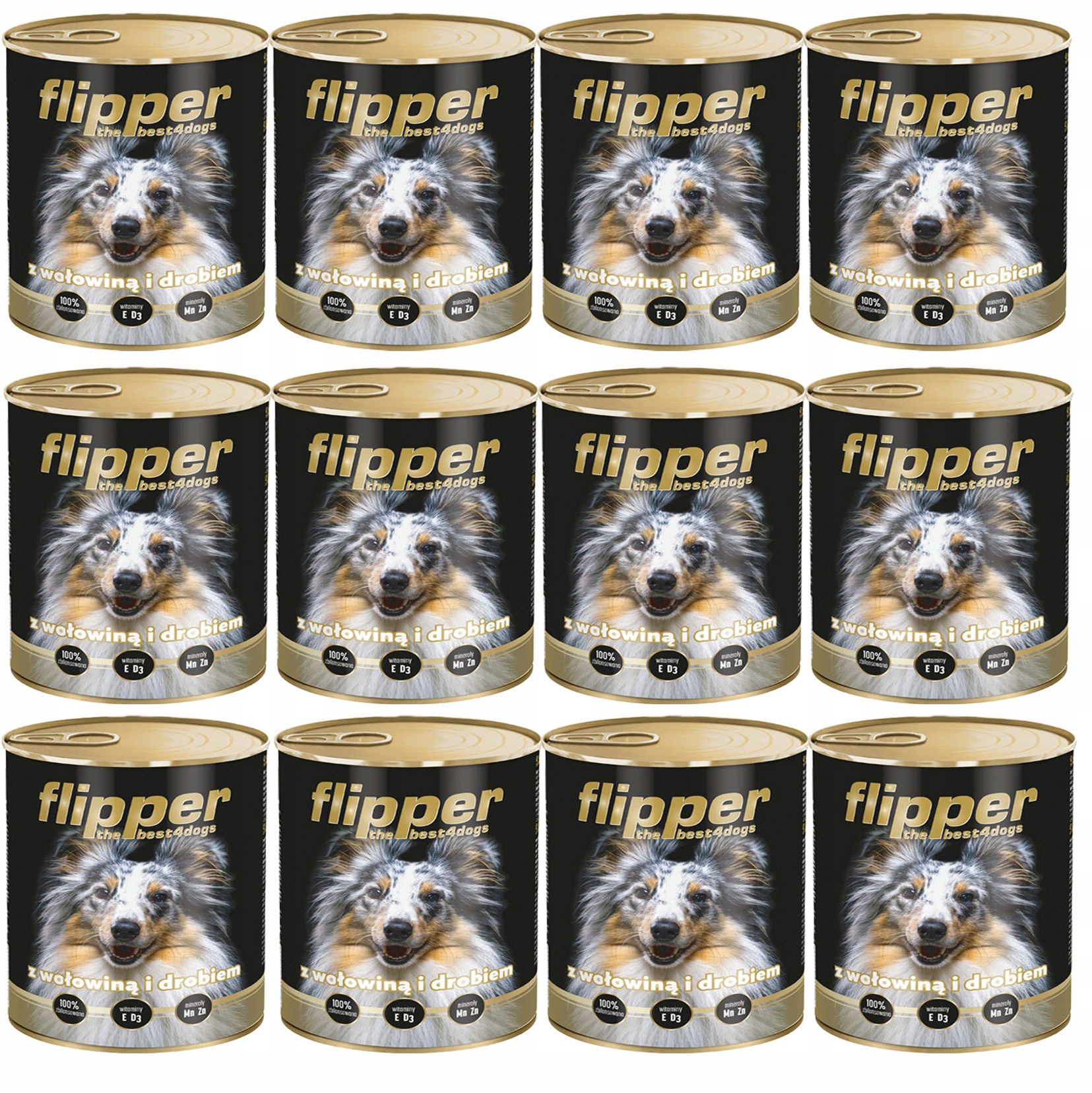 Levně Flipper s hovězím a drůbežím masem vlhké krmivo pro psy, sada 12 x 800 g